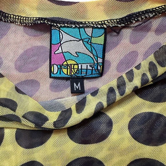 OMIGHTY yellow black mesh polka dot illusion long sleeve top and skirt set - Picture 3 of 7